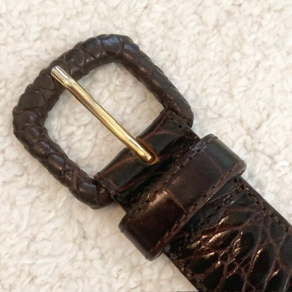 Vintage Womens Small Made in Italy Brown Leather Embossed Crocodile Croc Belt main image 5